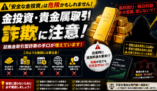 金投資・貴金属取引詐欺に注意｜「高利回り」「安全な金投資」を装う証拠金取引の危険性